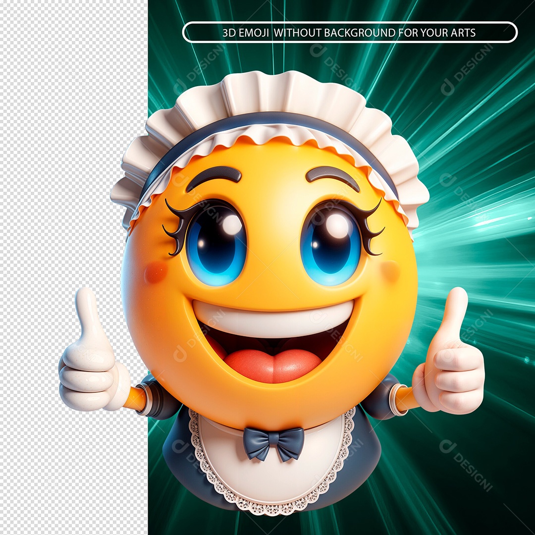 Emoji Faxineira Fazendo Sinal de Positivo Feliz Elemento 3D Composição PSD