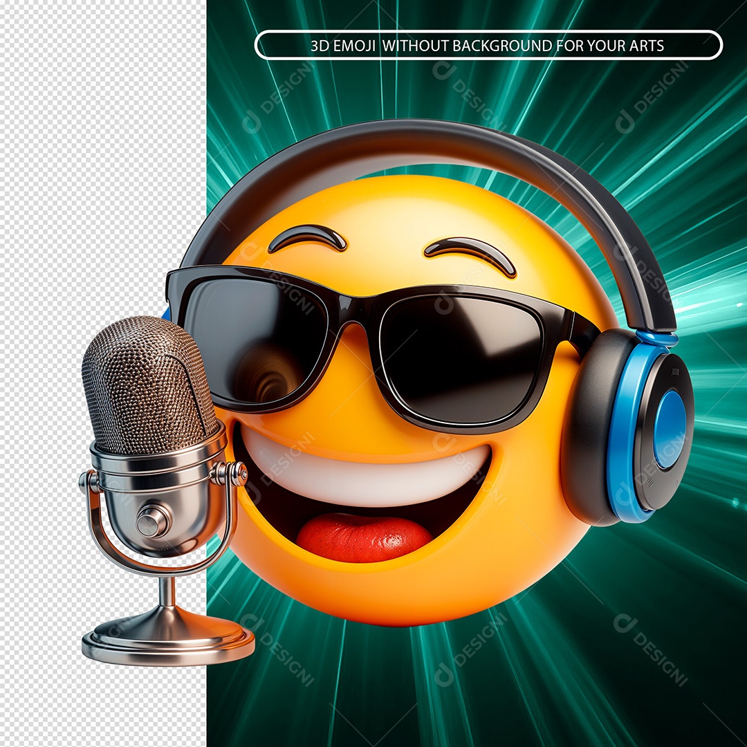 Emoji Locutor com Microfone e Fone Elemento 3D Composição PSD