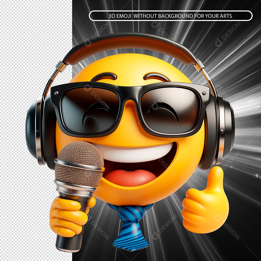 Emoji Locutor com Microfone e Fone Elemento 3D Composição PSD
