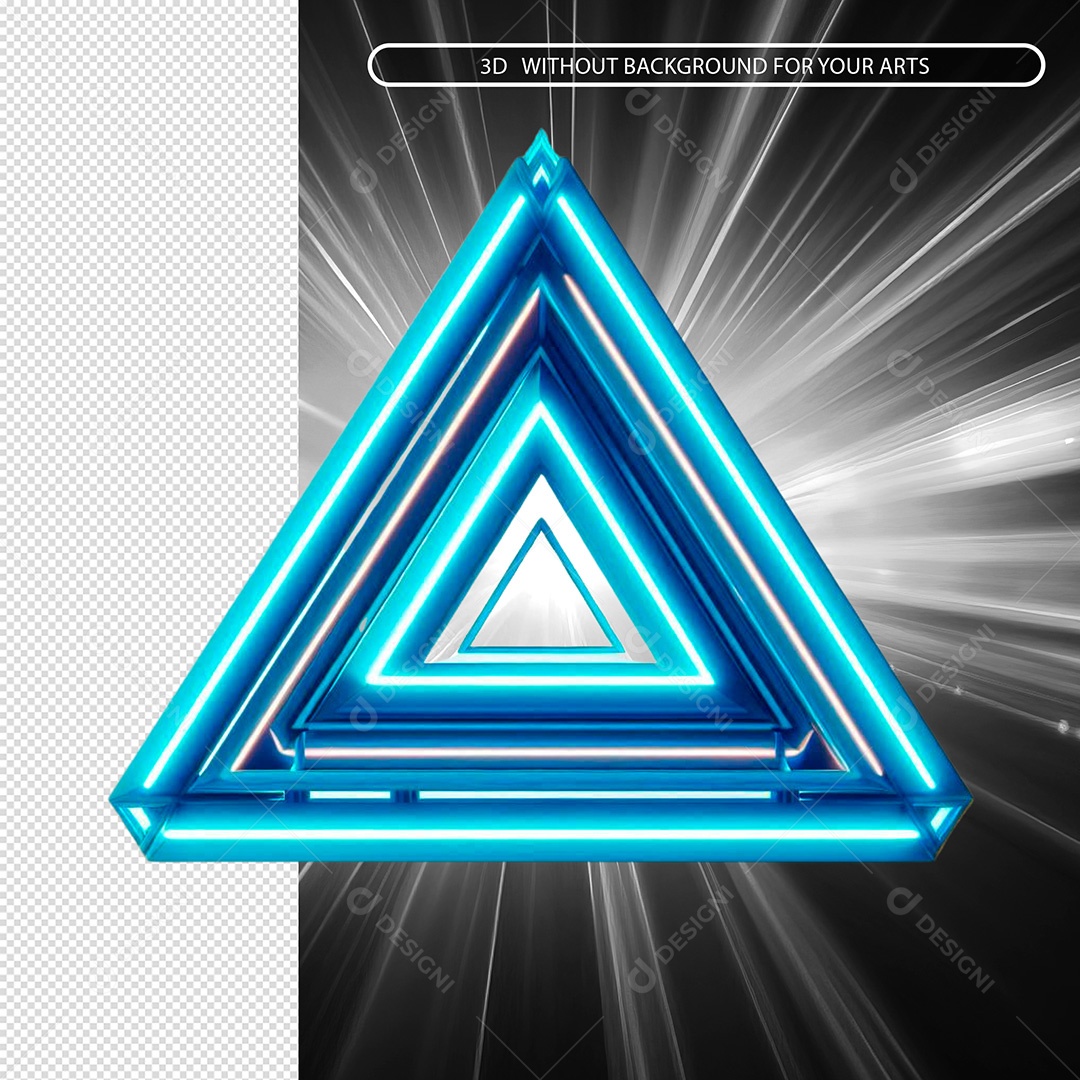 Triangulo com Luz Neom Azul Elemento 3D para Composição PSD