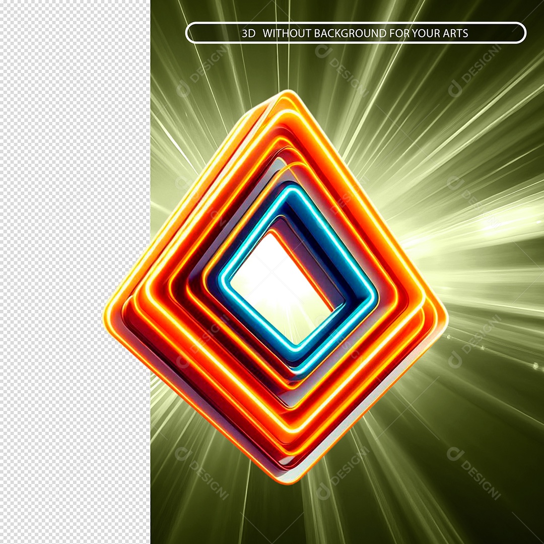 Figura Geométrica com Luz Neom Elemento 3D para Composição PSD