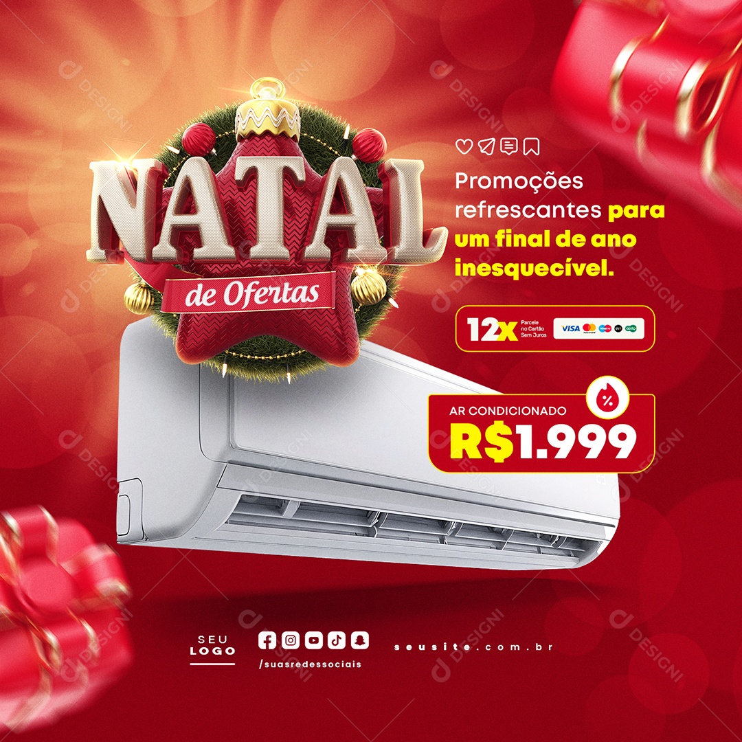 Loja de Eletrodoméstico Natal de Ofertas Ar Condicionado Social Media PSD Editável