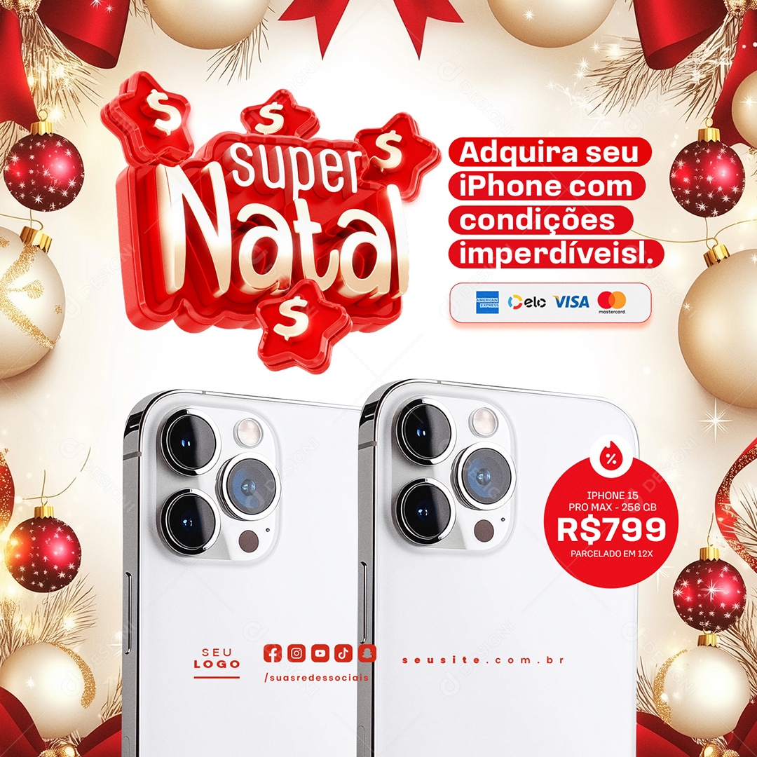 Loja de Eletrônicos Natal de Ofertas Adquira seu Iphone Social Media PSD Editável