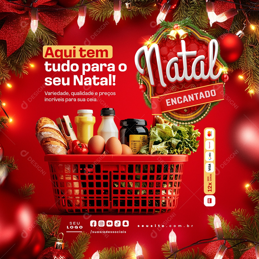 Supermercado Natal Encantado Hortifruti Social Media PSD Editável