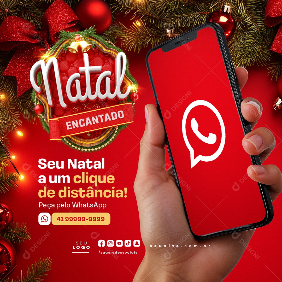 Supermercado Natal Encantado Clique de Distãncia Social Media PSD Editável