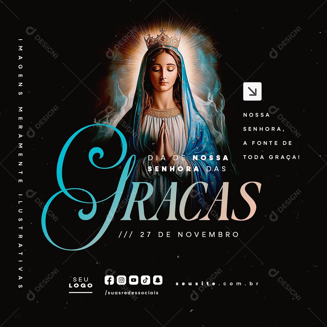 Dia de Nossa Senhora das Graças 27 de Novembro Social Media PSD Editável