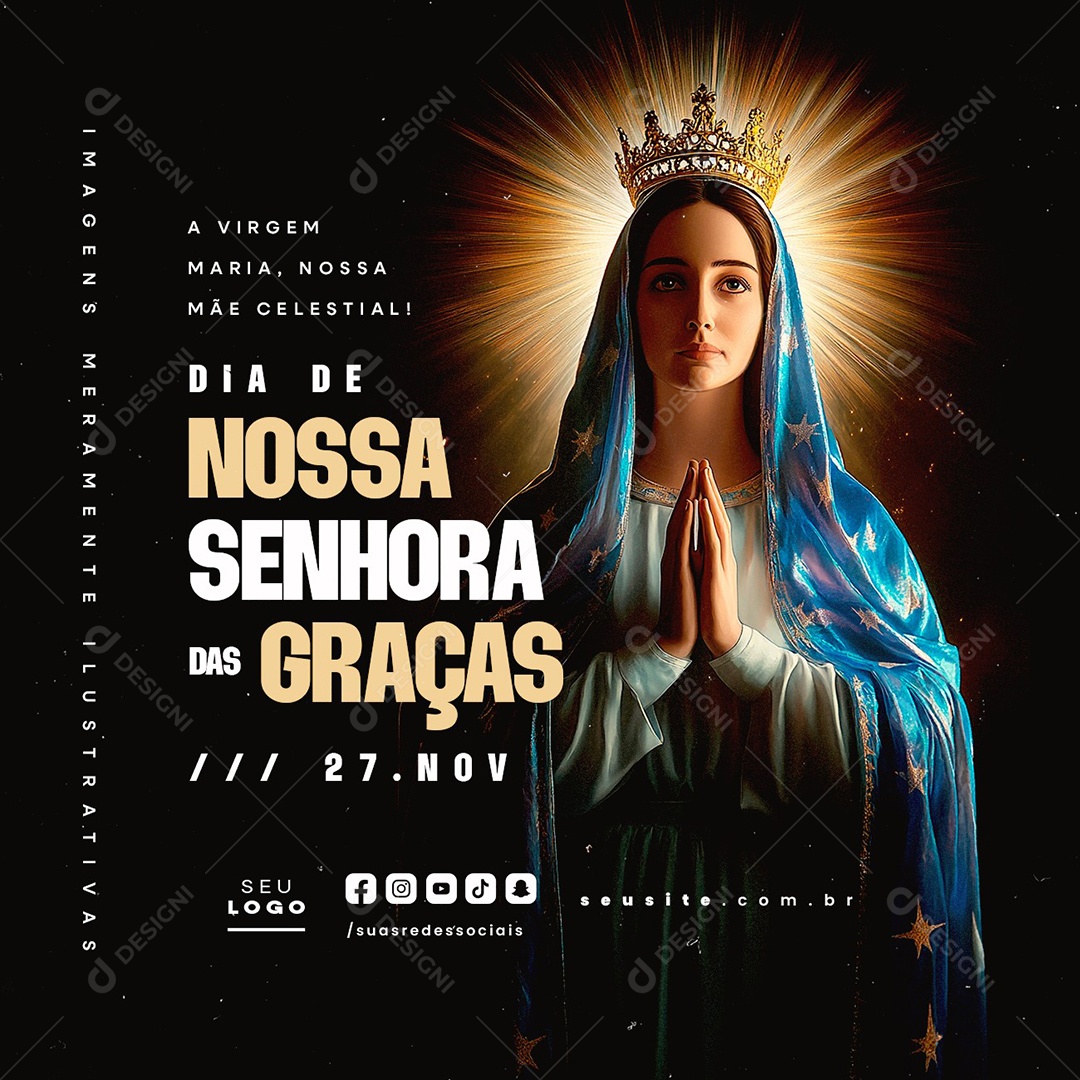 Dia de Nossa Senhora das Graças 27 de Novembro Social Media PSD Editável