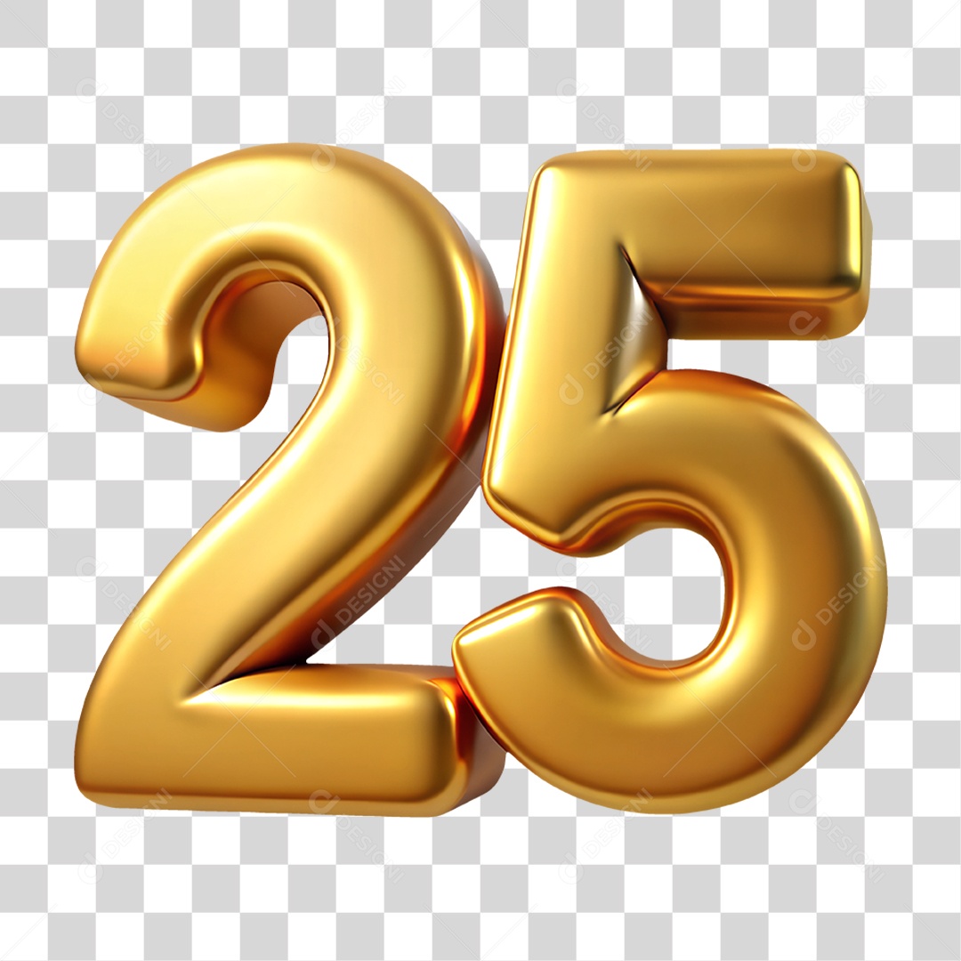 Ícone De Números Dourados 25 Elemento 3D Para Composição PNG Transparente