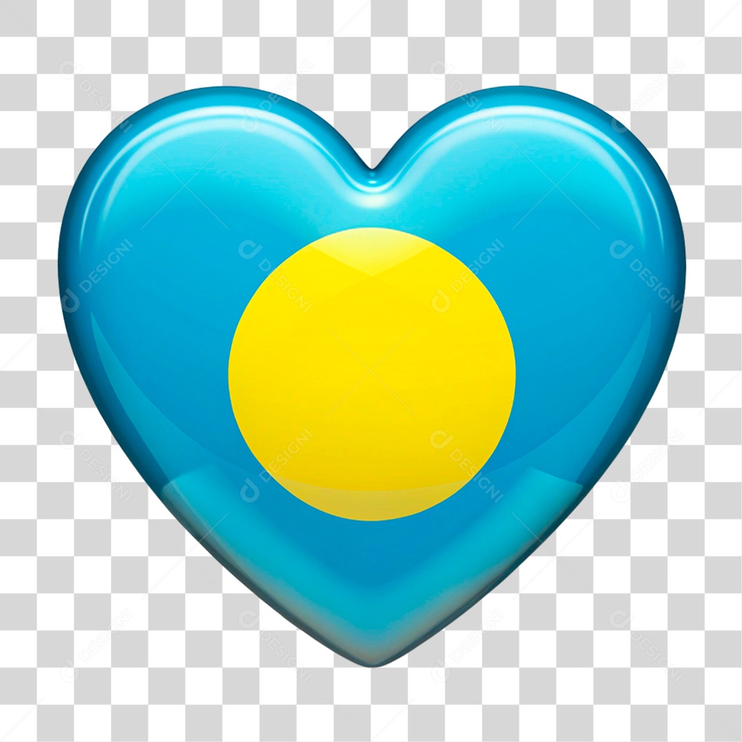 Coração nas Cores da Bandeira do Palau PNG Transparente
