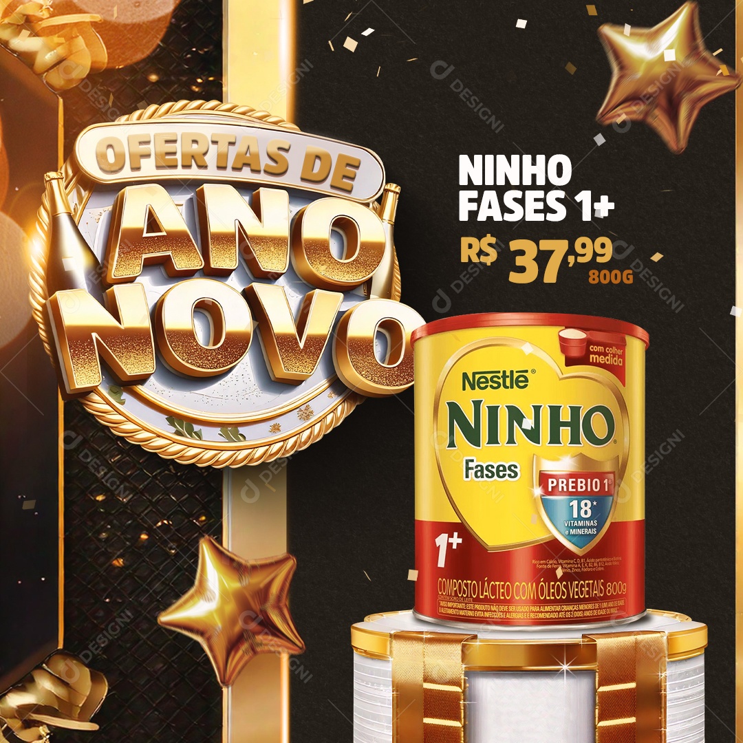 Supermercado Ofertas de Ano Novo Social Media PSD Editável