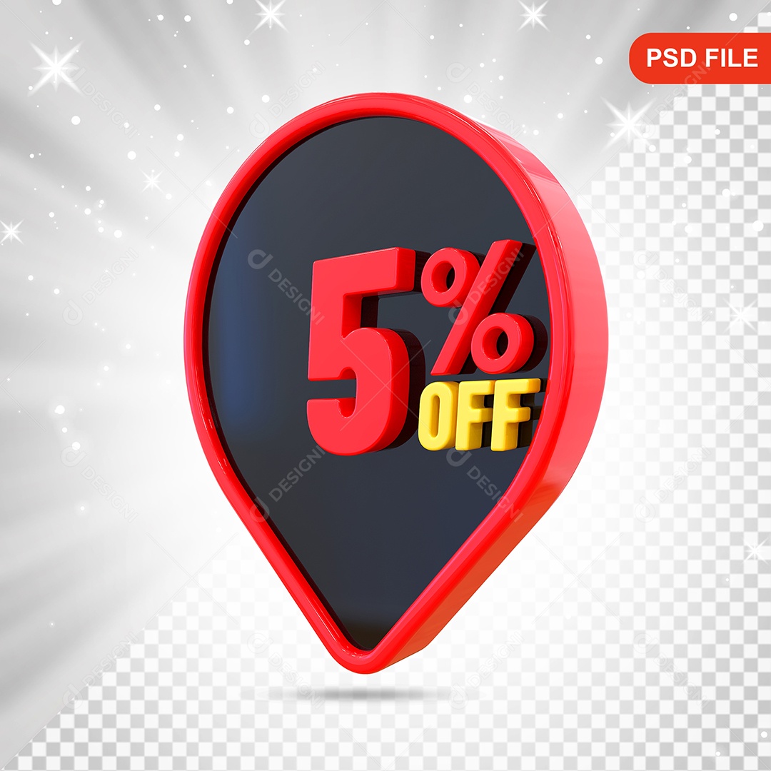 Desconto 5% Colorido Elemento 3D Para Composição PSD