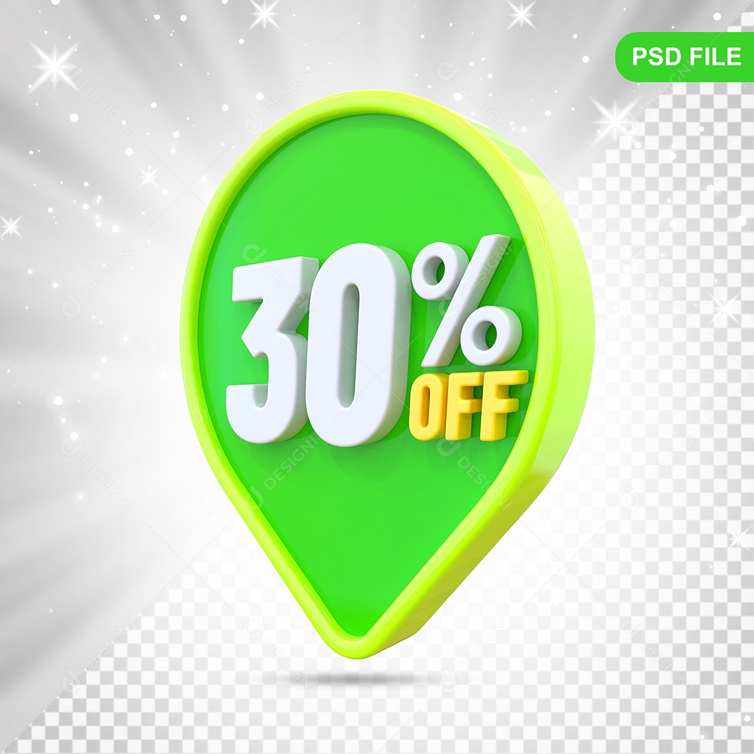 Desconto 30% Colorido Elemento 3D Para Composição PSD
