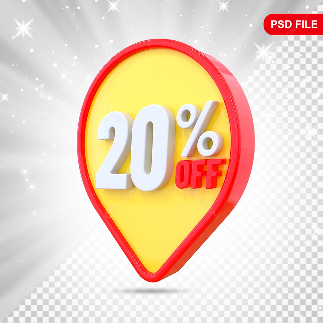 Desconto 20% Colorido Elemento 3D Para Composição PSD