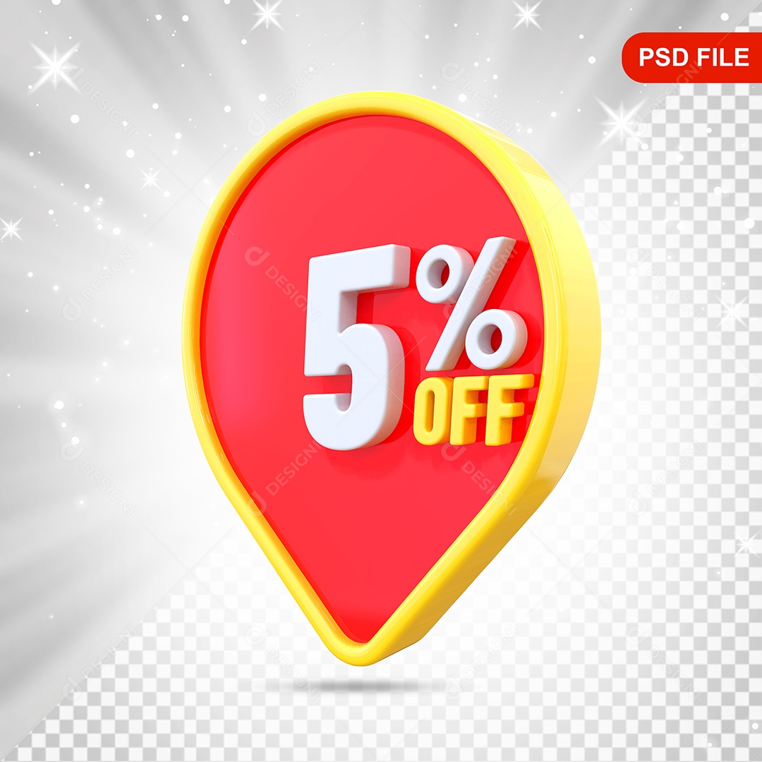 Desconto 5% Colorido Elemento 3D Para Composição PSD