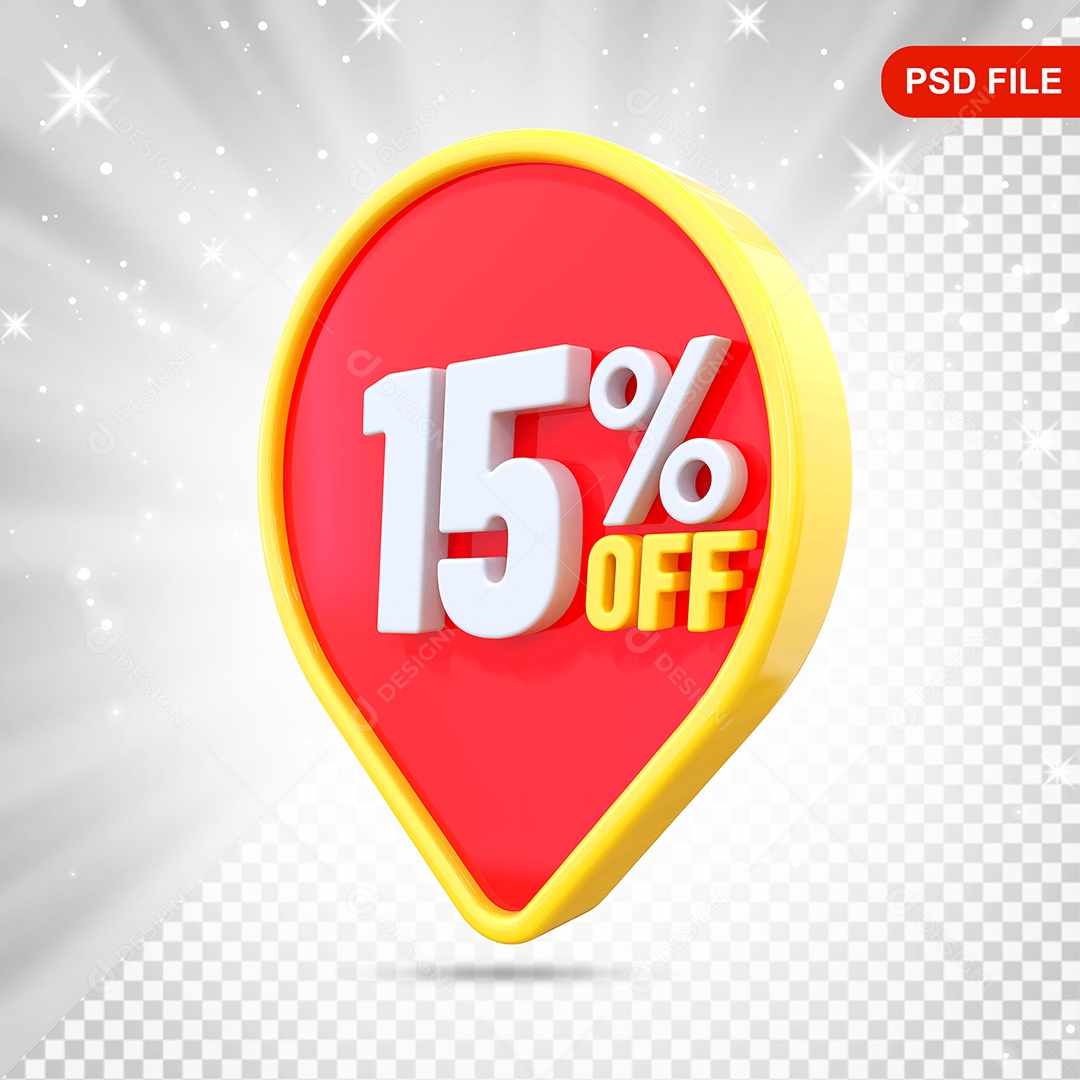 Desconto 15% Colorido Elemento 3D Para Composição PSD
