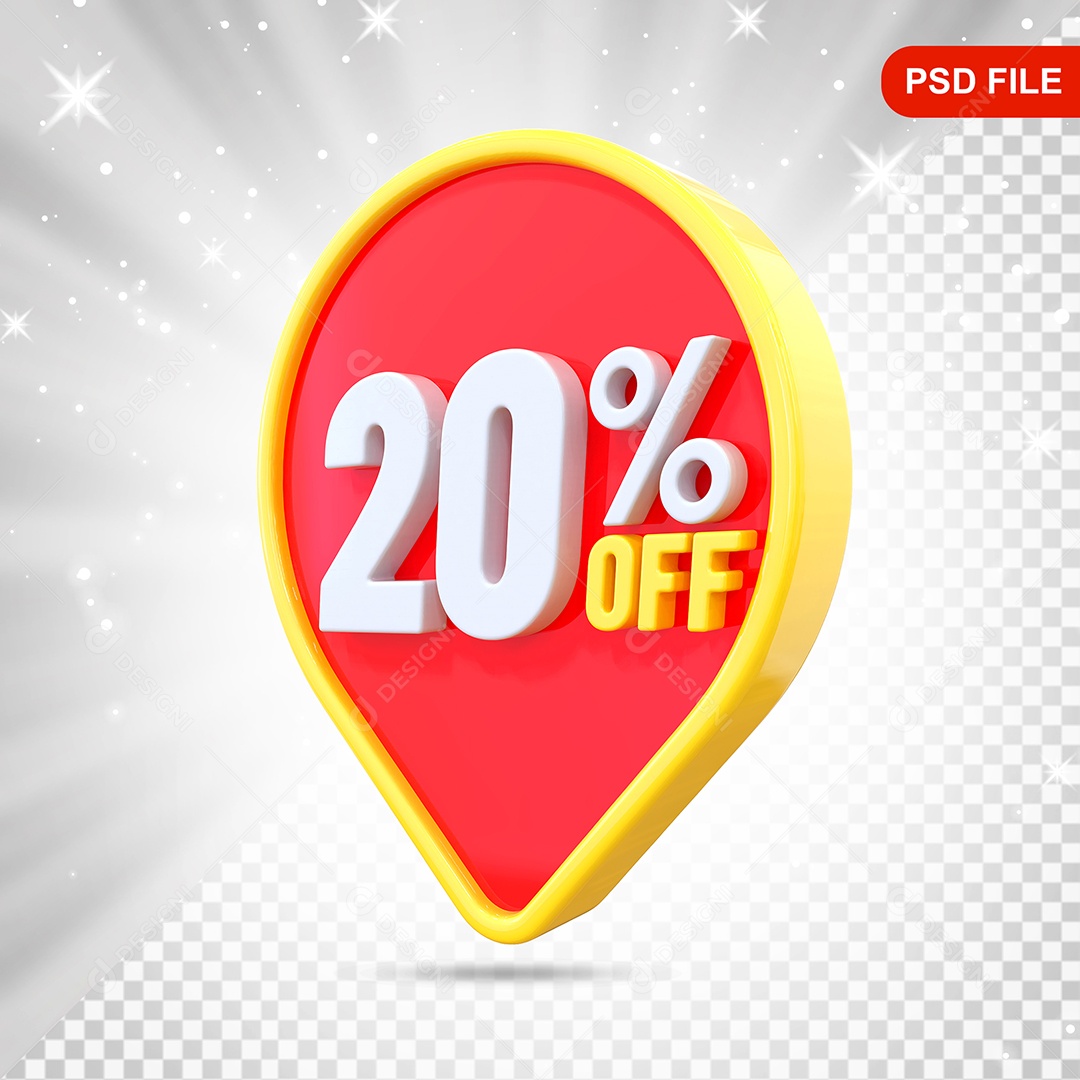 Desconto 20% Colorido Elemento 3D Para Composição PSD