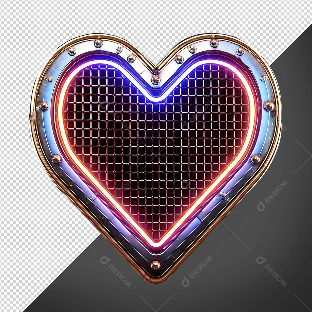 Elemento 3D Coração de Aço Com Luz  para Composição PSD