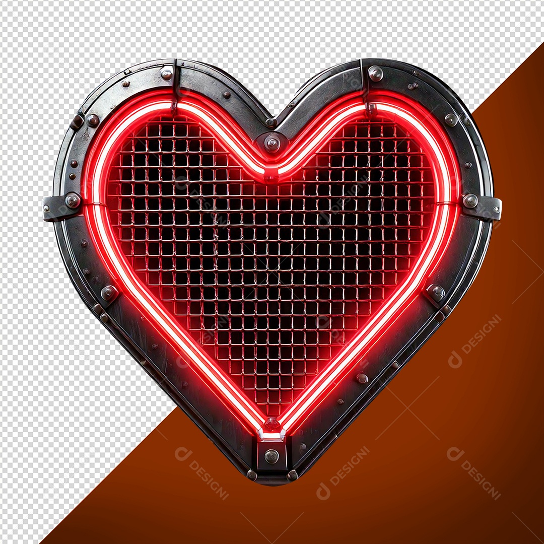 Elemento 3D Coração de Aço Com Luz  para Composição PSD