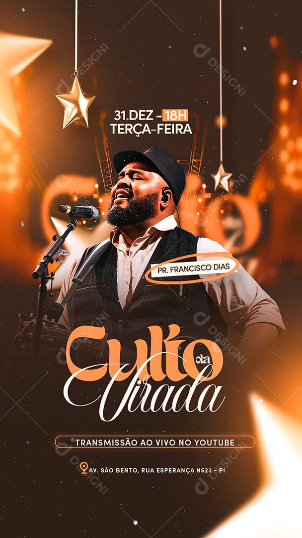 Story Flyer Gospel Ano Novo Culto da Virada Social Media PSD Editável