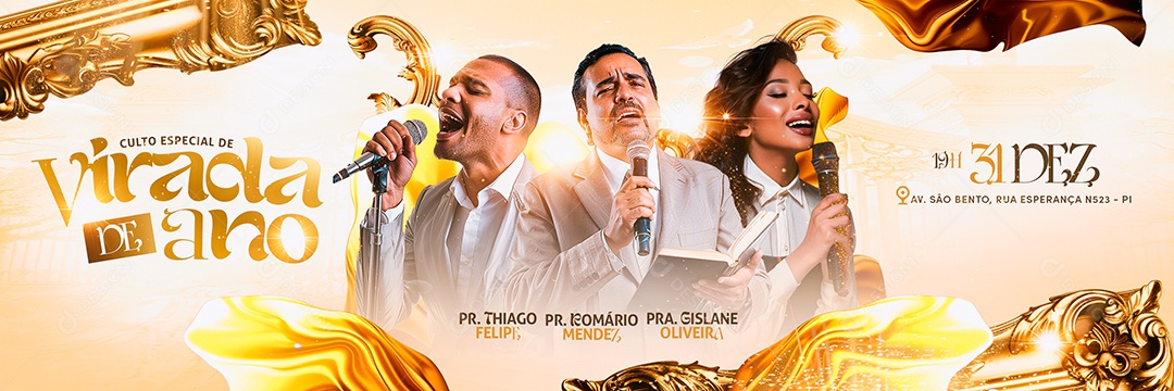 Carrossel Gospel Culto Especial de Virada de Ano Social Media PSD Editável