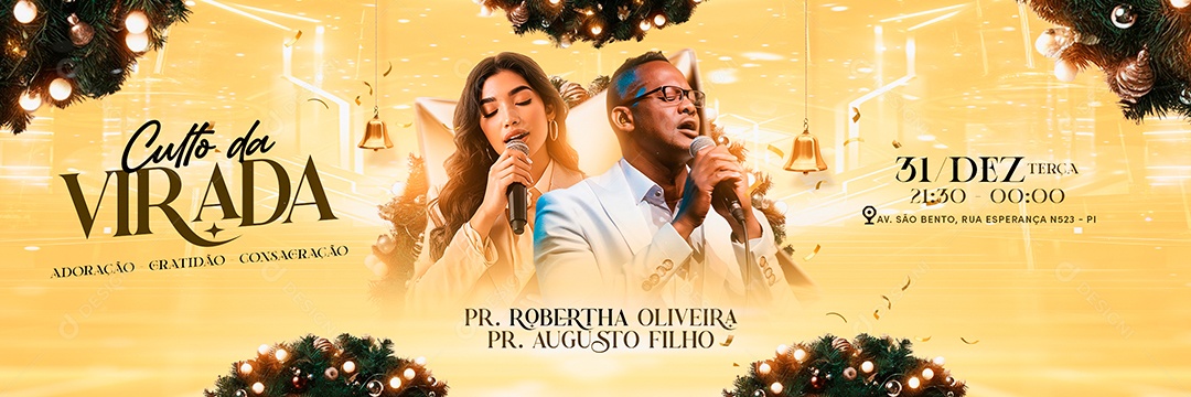 Carrossel Social Media Flyer Gospel Ano Novo Culto da Virada PSD Editável