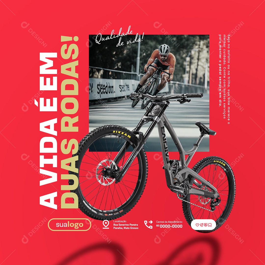 Bicicletaria A Vida é Duas Rodas Social Media PSD Editável