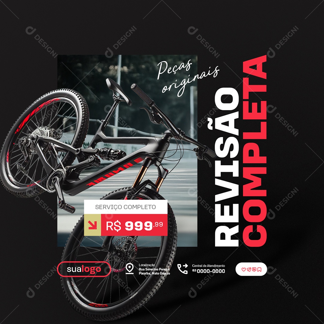 Bicicletaria Revisão Completa Social Media PSD Editável