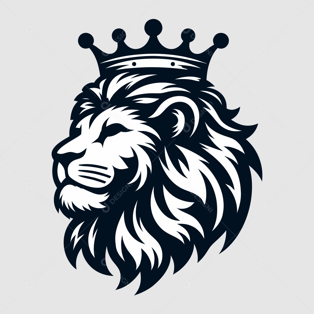 Ícone logo face de leão com coroa EPS Editável