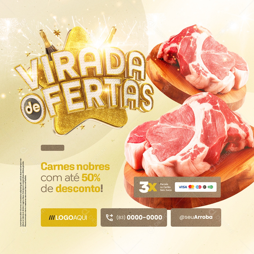 Virada de Ofertas Supermercado Carnes Nobres Social Media PSD Editável