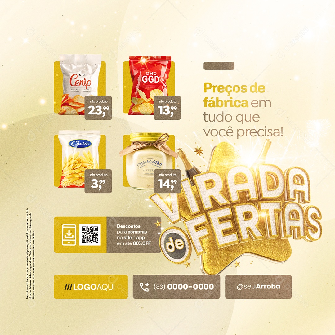 Virada de Ofertas Supermercado Preços de Fábrica Social Media PSD Editável