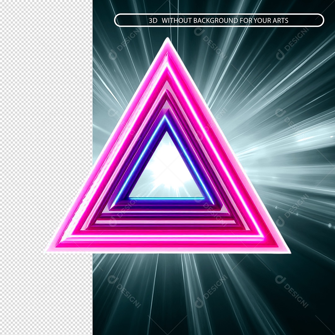 Triangulo com Luz Neon Laranja Elemento 3D para Composição PSD