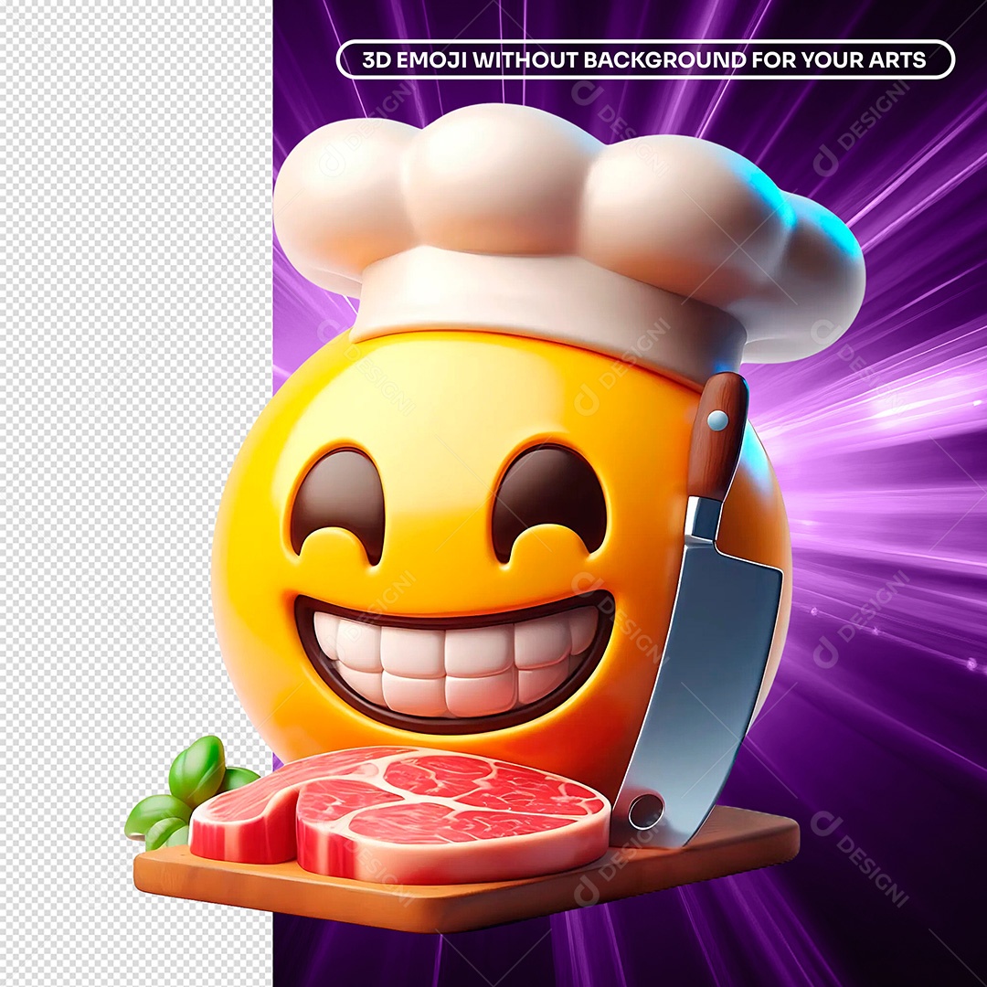 Emoji Açougueiro Sorridente Elemento 3D Composição PSD