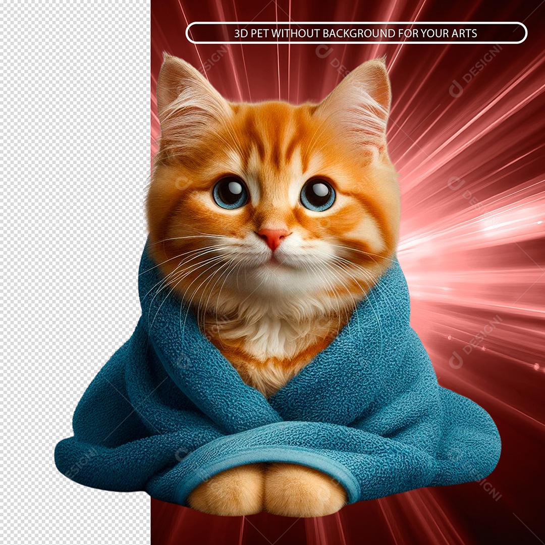 Gatinho de Toalha Elemento 3D para Composição PSD