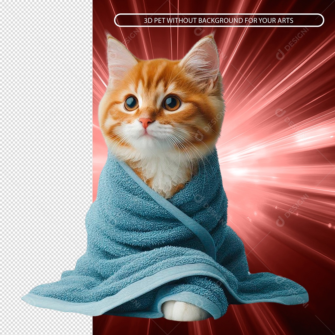 Gatinho de Toalha Elemento 3D para Composição PSD