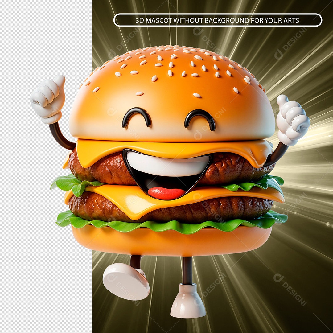 Hambúrguer Sorridente Elemento 3D para Composição PSD