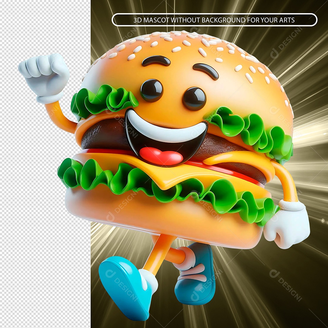Hambúrguer Sorridente Elemento 3D para Composição PSD