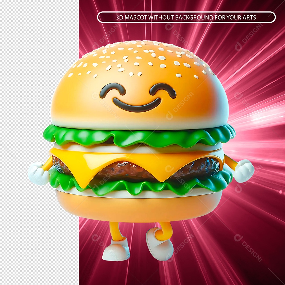 Hambúrguer Feliz Elemento 3D para Composição PSD