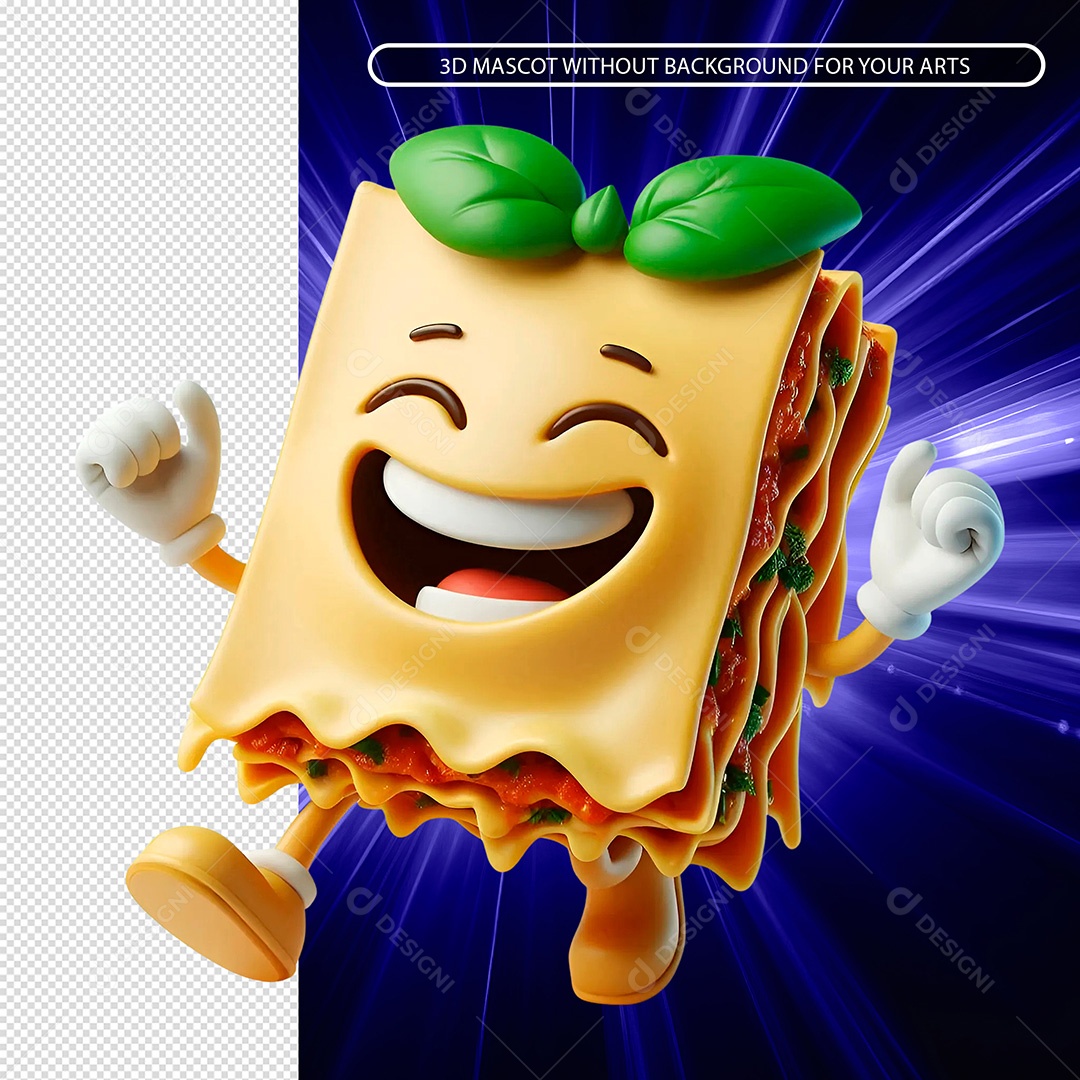 Pedaço de Lasanha Sorridente Elemento 3D para Composição PSD
