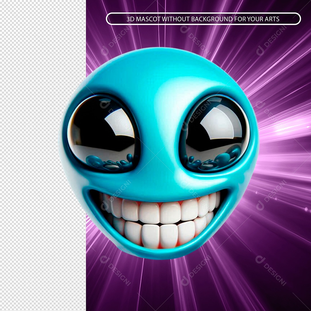Emoji Alien Azul Sorridente Para Composição PSD