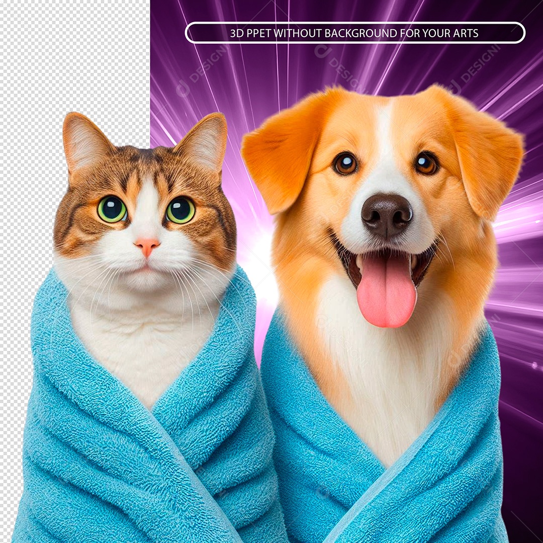 Gato E Cachorro De Toalha Elemento 3D para Composição PNG