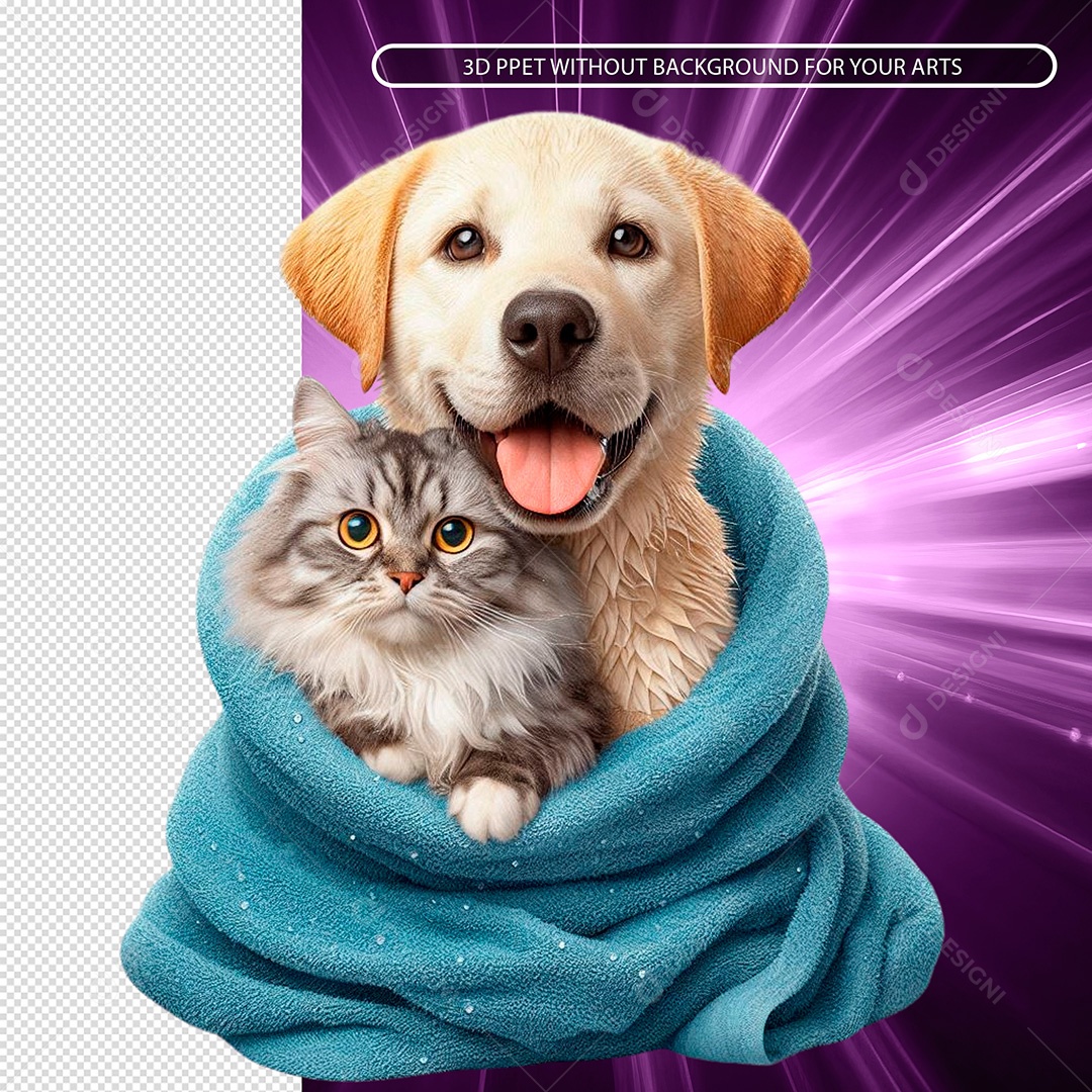 Cachorro E Gato De Toalha Elemento 3D para Composição PNG