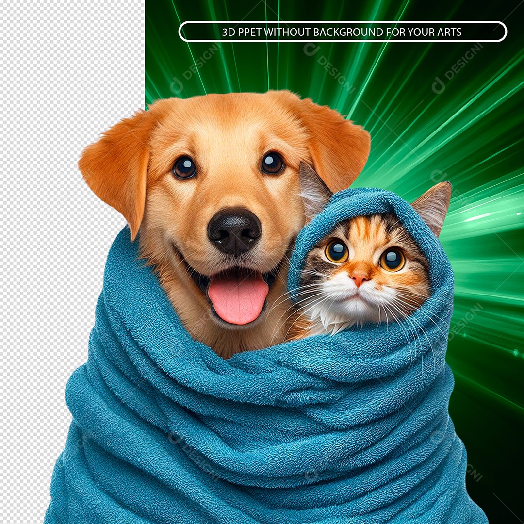 Cachorro E Gato De Toalha Elemento 3D para Composição PNG