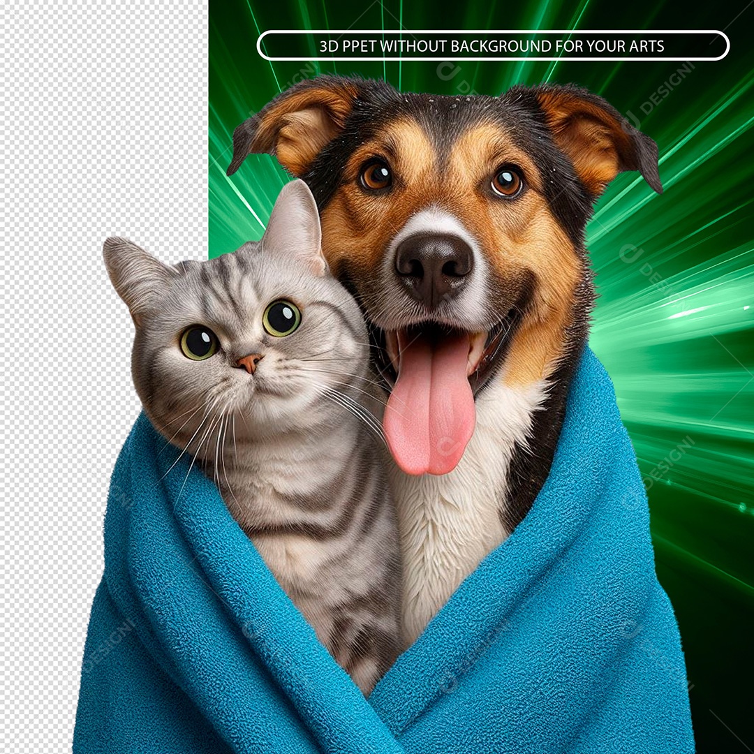 Cachorro E Gato De Toalha Elemento 3D para Composição PNG