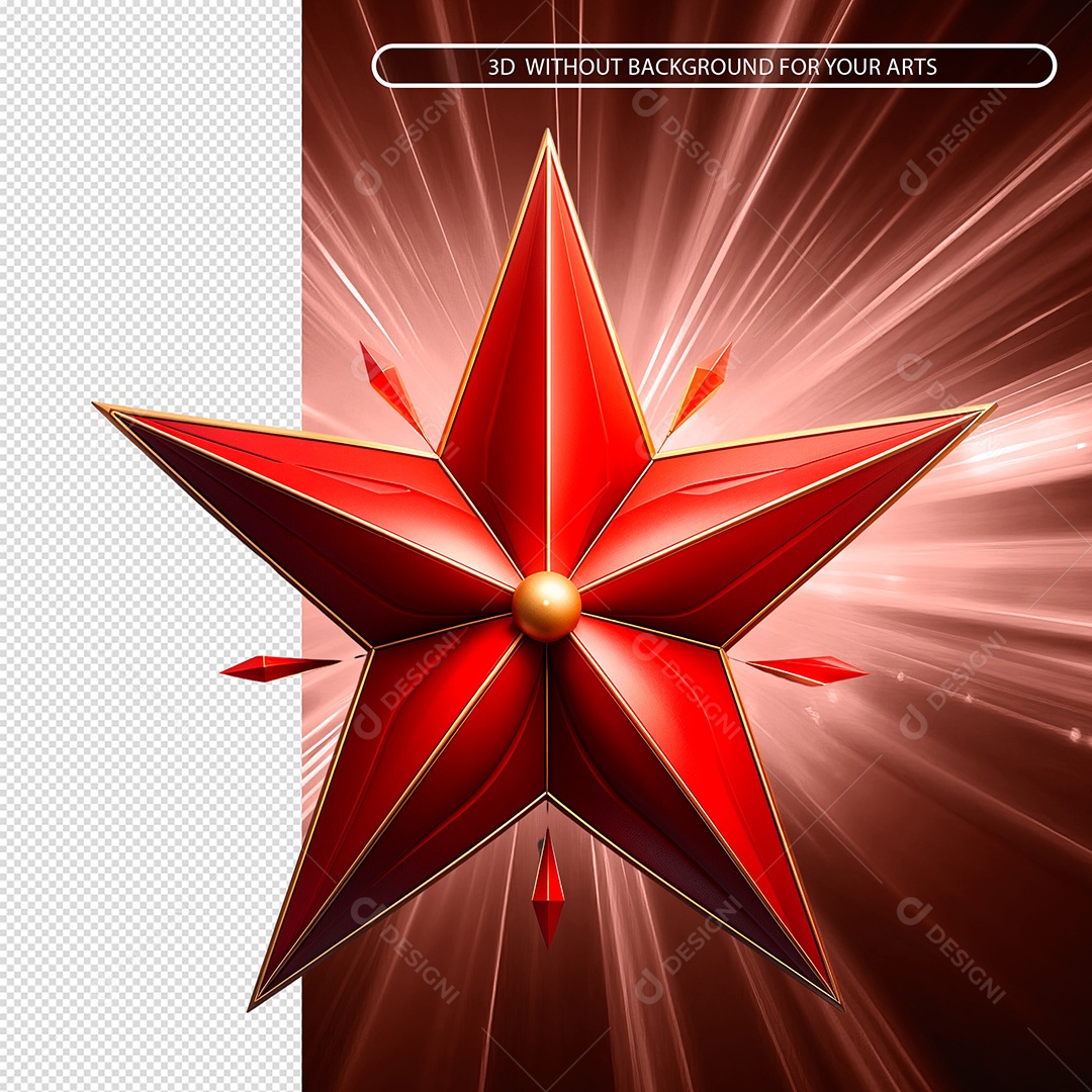 Estrela Vermelha Enfeite De Natal Elemento 3D Para Composição PSD