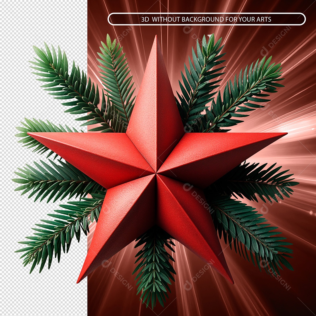 Estrela Enfeite De Natal Elemento 3D Para Composição PSD