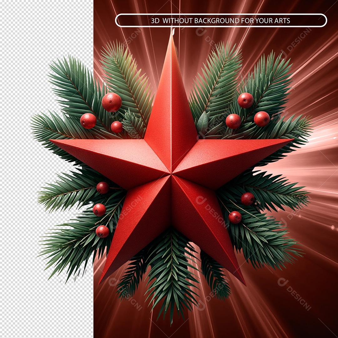 Estrela Enfeite De Natal Elemento 3D Para Composição PSD