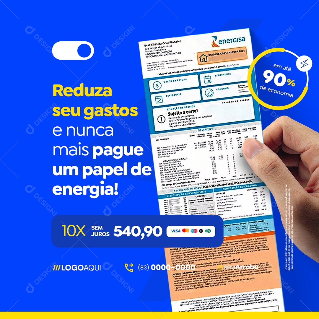 Energia Solar Reduza seu Gastos Social Media PSD Editável