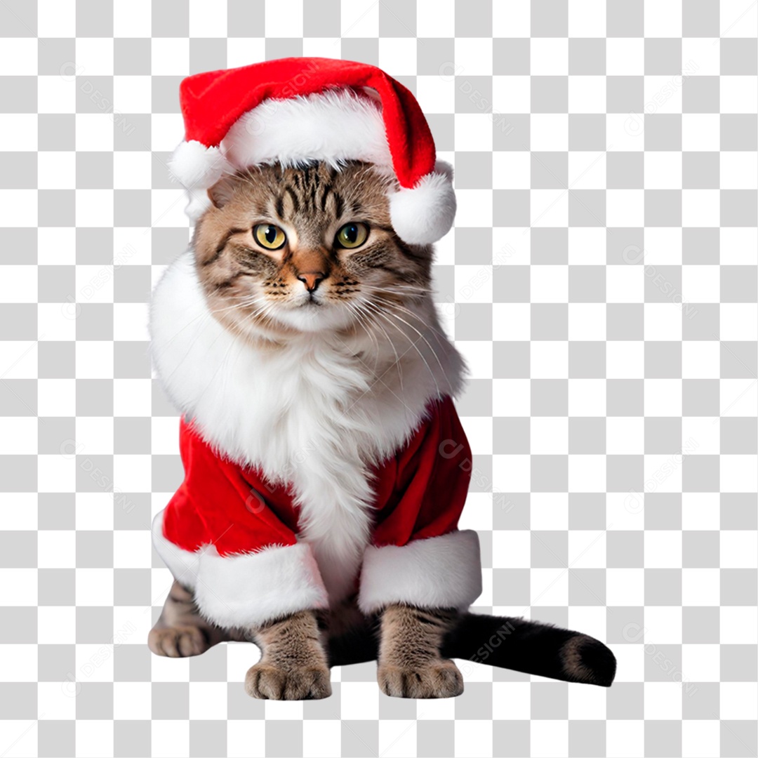 Elemento 3D Gatinho Natalino PNG Transparente