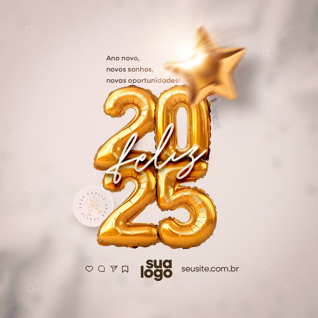 Feliz 2025 Ano Novo 01 de Janeiro Social Media PSD Editável