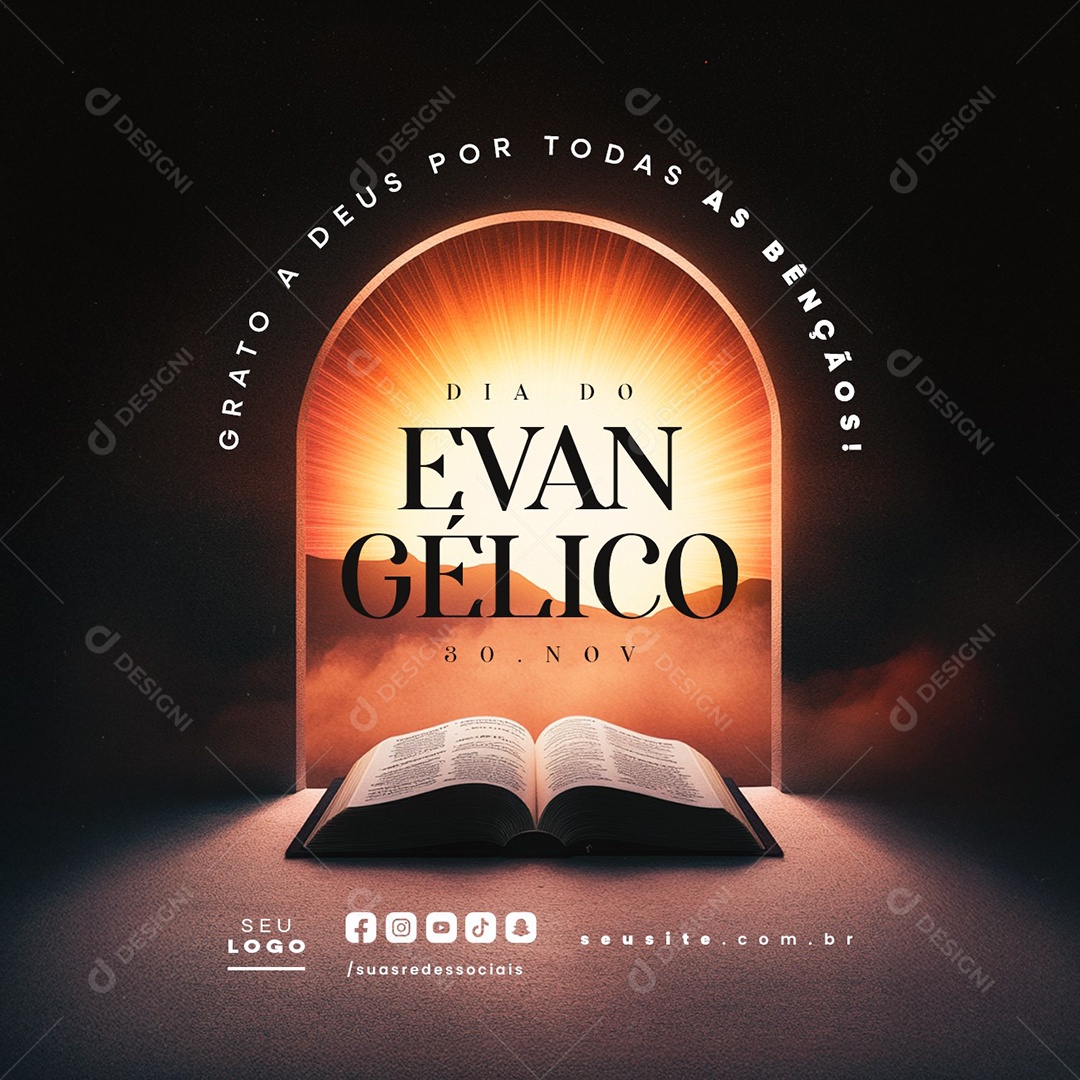 Dia do Evangélico 30 de Novembro Grato a Deus Social Media PSD Editável